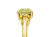 Yellow gold Fancy Yellow Cushion Cut Diamond Three-Stone Engagement Ring with Prong Setting and Pavé Band_5