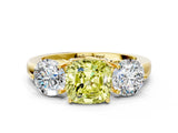 Yellow gold Fancy Yellow Cushion Cut Diamond Three-Stone Ring with Prong Setting and Classic Band_122