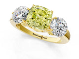 Yellow gold Fancy Yellow Cushion Cut Diamond Three-Stone Ring with Prong Setting and Classic Band_123