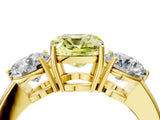 Yellow gold Fancy Yellow Cushion Cut Diamond Three-Stone Ring with Prong Setting and Classic Band_126