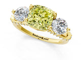 Yellow gold Fancy Yellow Cushion Cut Diamond Three-Stone Ring with Prong Setting and Pavé Band_1