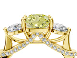Yellow gold Fancy Yellow Cushion Cut Diamond Three-Stone Ring with Prong Setting and Pavé Band_4