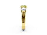 Yellow gold Fancy Yellow Cushion Cut Diamond Three-Stone Ring with Prong Setting and Textured Band_2