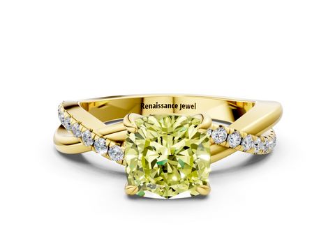 Yellow gold Fancy Yellow Cushion  Cut Diamond Twist Band Solitaire with Prong Setting_24