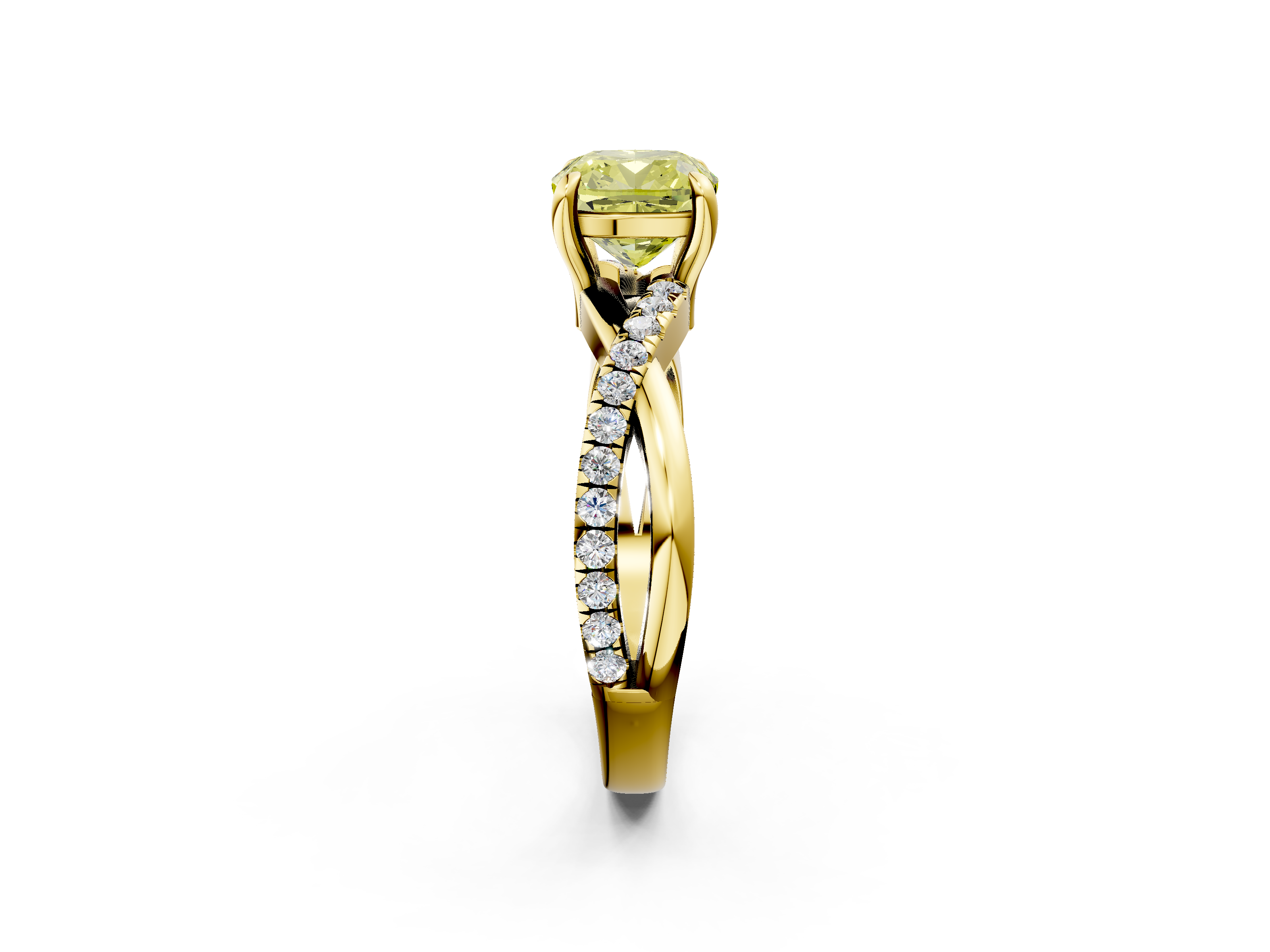 Yellow gold Fancy Yellow Cushion  Cut Diamond Twist Band Solitaire with Prong Setting_26