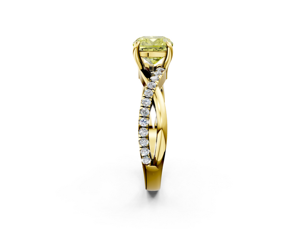 Yellow gold Fancy Yellow Cushion  Cut Diamond Twist Band Solitaire with Prong Setting