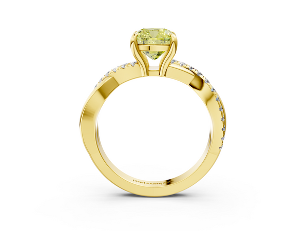 Yellow gold Fancy Yellow Cushion  Cut Diamond Twist Band Solitaire with Prong Setting