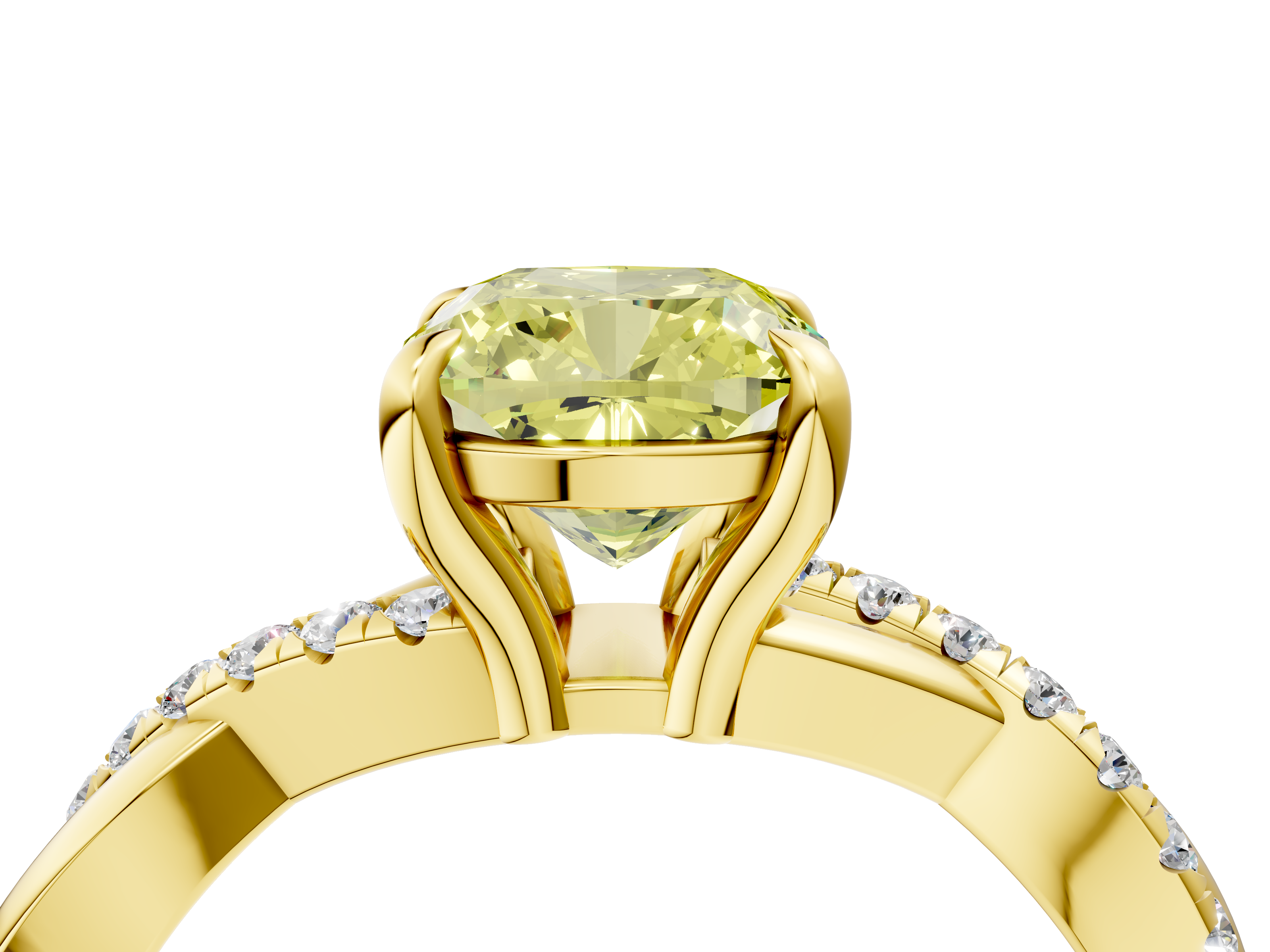 Yellow gold Fancy Yellow Cushion  Cut Diamond Twist Band Solitaire with Prong Setting_28