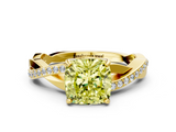Yellow gold Fancy Yellow Cushion  Cut Diamond Twisted Band Engagement Ring with Prong Setting_3