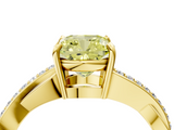Yellow gold Fancy Yellow Cushion  Cut Diamond Twisted Band Engagement Ring with Prong Setting_7
