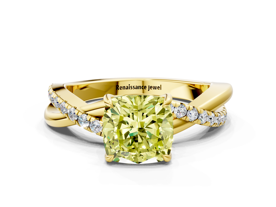 Yellow gold Fancy Yellow Cushion  Cut Diamond Twisted Band with Pavé Setting and Four-Prong Setting_20