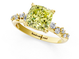 Yellow gold Fancy Yellow Cushion  Cut Diamond Vine Band with Four-Prong Setting_43