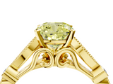 Yellow gold Fancy Yellow Cushion  Cut Diamond with Milgrain Marquise and Bezel Accents on a Solitaire Band with Prong Setting_190