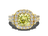 Yellow gold Fancy Yellow Cushion  Cut Double Halo Diamond Engagement Ring with Pave Band and Four-Prong Setting_42