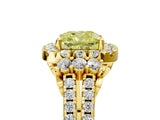 Yellow gold Fancy Yellow Cushion  Cut Double Halo Diamond Engagement Ring with Pave Band and Four-Prong Setting_47