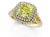 Yellow gold Fancy Yellow Cushion  Cut Double Halo Split Shank Diamond Ring with Prong Setting_49
