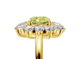Yellow gold Fancy Yellow Cushion Cut Halo Cluster Diamond Ring with Pave Band and Four-Prong Setting_17