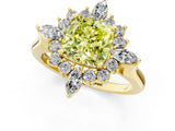 Yellow gold Fancy Yellow Cushion Cut Halo Diamond Cluster Ring with Marquise and Round Stones on a White Gold Band with Prong Setting_1