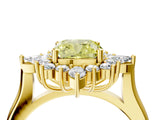 Yellow gold Fancy Yellow Cushion Cut Halo Diamond Cluster Ring with Marquise and Round Stones on a White Gold Band with Prong Setting_4
