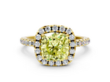 Yellow gold Fancy Yellow Cushion  Cut Halo Diamond Engagement Ring with Pave Band and Four-Prong Setting_20
