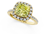 Yellow gold Fancy Yellow Cushion  Cut Halo Diamond Engagement Ring with Pave Band and Four-Prong Setting_21