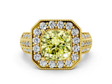 Yellow gold Fancy Yellow Cushion Cut Halo Diamond Engagement Ring with Pave Split Shank and Four-Prong Setting
