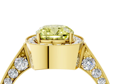 Yellow gold Fancy Yellow Cushion Cut Halo Diamond Engagement Ring with Split Shank Band and Four-Prong Setting_4