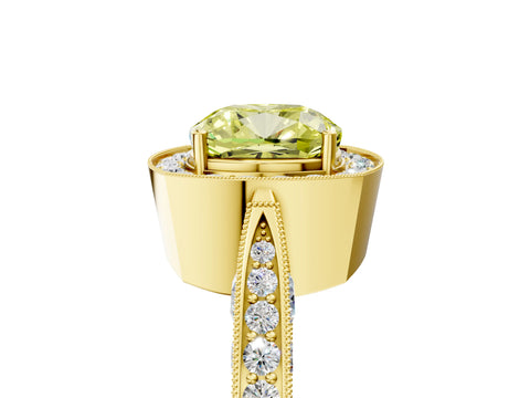 Yellow gold Fancy Yellow Cushion Cut Halo Diamond Engagement Ring with Split Shank Band and Four-Prong Setting_5