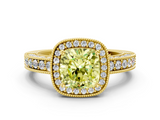 Yellow gold Fancy Yellow Cushion  Cut Halo Diamond Pave Band Ring with Four-Prong Setting_45