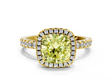 Yellow gold Fancy Yellow Cushion Cut Halo Diamond Pave Band with Prong Setting