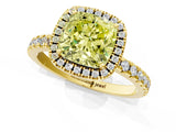Yellow gold Fancy Yellow Cushion Cut Halo Diamond Pave Band with Prong Setting_1
