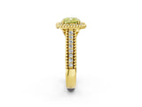 Yellow gold Fancy Yellow Cushion Cut Halo Diamond Ring with Beaded Split Shank and Four-Prong Setting_2