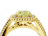 Yellow gold Fancy Yellow Cushion Cut Halo Diamond Ring with Beaded Split Shank and Four-Prong Setting_4