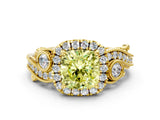 Yellow gold Fancy Yellow Cushion Cut Halo Diamond Ring with Milgrain and Bezel Accents on a Split Shank Band_12