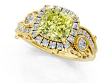 Yellow gold Fancy Yellow Cushion Cut Halo Diamond Ring with Milgrain and Bezel Accents on a Split Shank Band_13