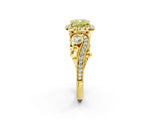 Yellow gold Fancy Yellow Cushion Cut Halo Diamond Ring with Milgrain and Bezel Accents on a Split Shank Band_14