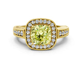 Yellow gold Fancy Yellow Cushion  Cut Halo Diamond Ring with Pavé Band and Four-Prong Setting_69