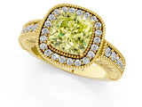 Yellow gold Fancy Yellow Cushion  Cut Halo Diamond Ring with Pavé Band and Four-Prong Setting_70