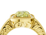 Yellow gold Fancy Yellow Cushion  Cut Halo Diamond Ring with Pavé Band and Four-Prong Setting_73