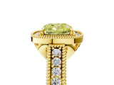 Yellow gold Fancy Yellow Cushion  Cut Halo Diamond Ring with Pavé Band and Four-Prong Setting_74