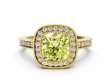 Yellow gold Fancy Yellow Cushion  Cut Halo Diamond Ring with Pavé Band and Milgrain Prong Setting_32