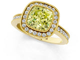 Yellow gold Fancy Yellow Cushion  Cut Halo Diamond Ring with Pavé Band and Milgrain Prong Setting_33
