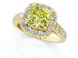 Yellow gold Fancy Yellow Cushion Cut Halo Diamond Ring with Pavé Band and Three-Prong Setting_1