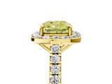 Yellow gold Fancy Yellow Cushion Cut Halo Diamond Ring with Pavé Band and Three-Prong Setting_5