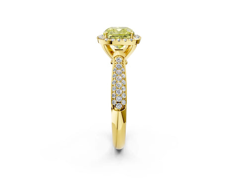 Yellow gold Fancy Yellow Cushion Cut Halo Diamond Ring with Pavé Band_2