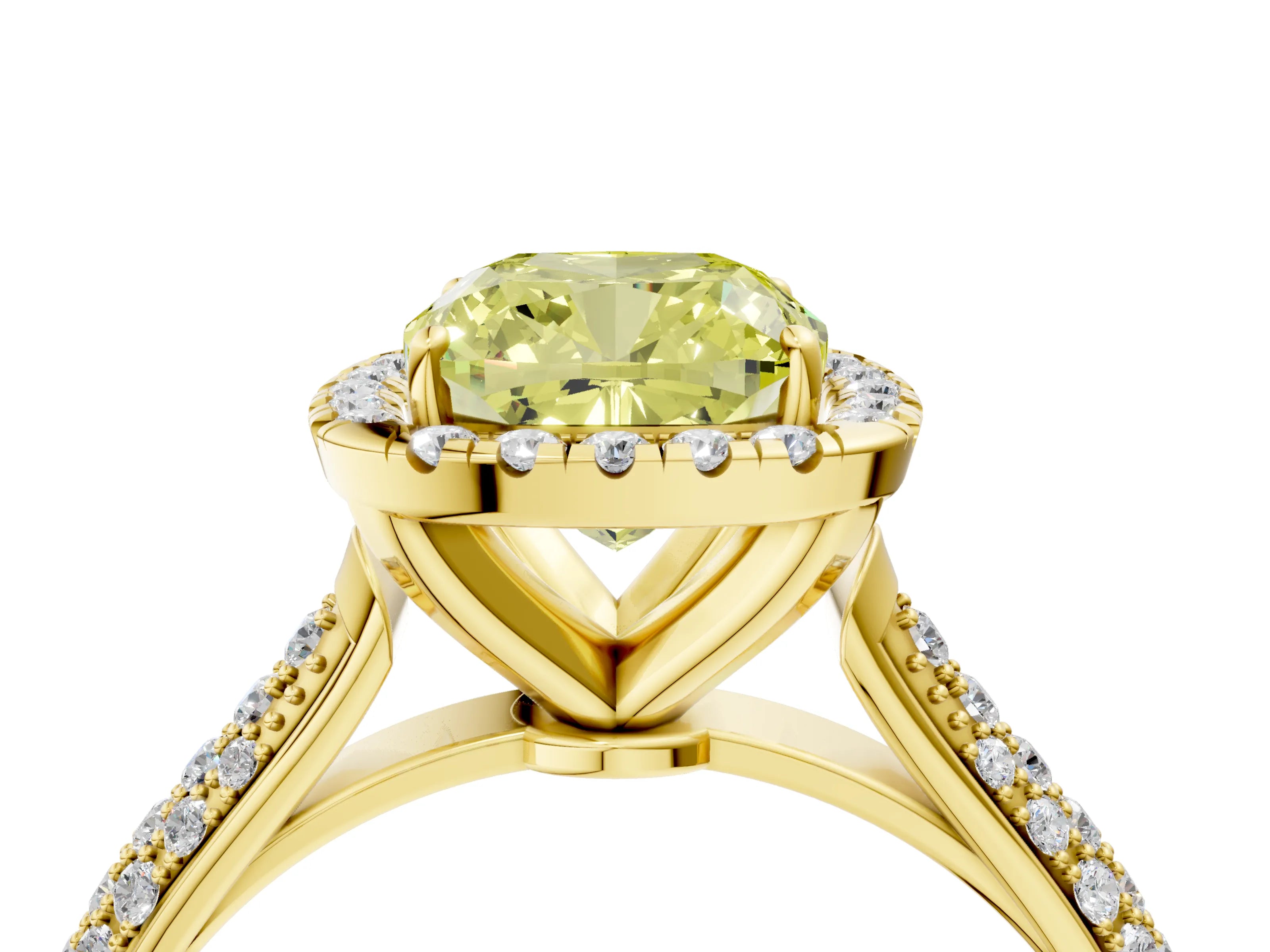 Yellow gold Fancy Yellow Cushion Cut Halo Diamond Ring with Pavé Band_4