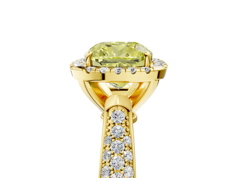 Yellow gold Fancy Yellow Cushion Cut Halo Diamond Ring with Pavé Band_5