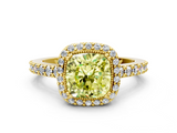Yellow gold Fancy Yellow Cushion  Cut Halo Diamond Ring with Pave Band and Four-Prong Setting_25