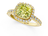 Yellow gold Fancy Yellow Cushion  Cut Halo Diamond Ring with Pave Band and Four-Prong Setting_26