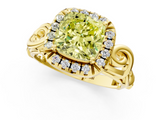 Yellow gold Fancy Yellow Cushion  Cut Halo Diamond Ring with Scrollwork Band and Four-Prong Setting_55